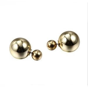 Large Oversized Double Ball Shiny Gold Shell Pearl Ornament Stud Earrings